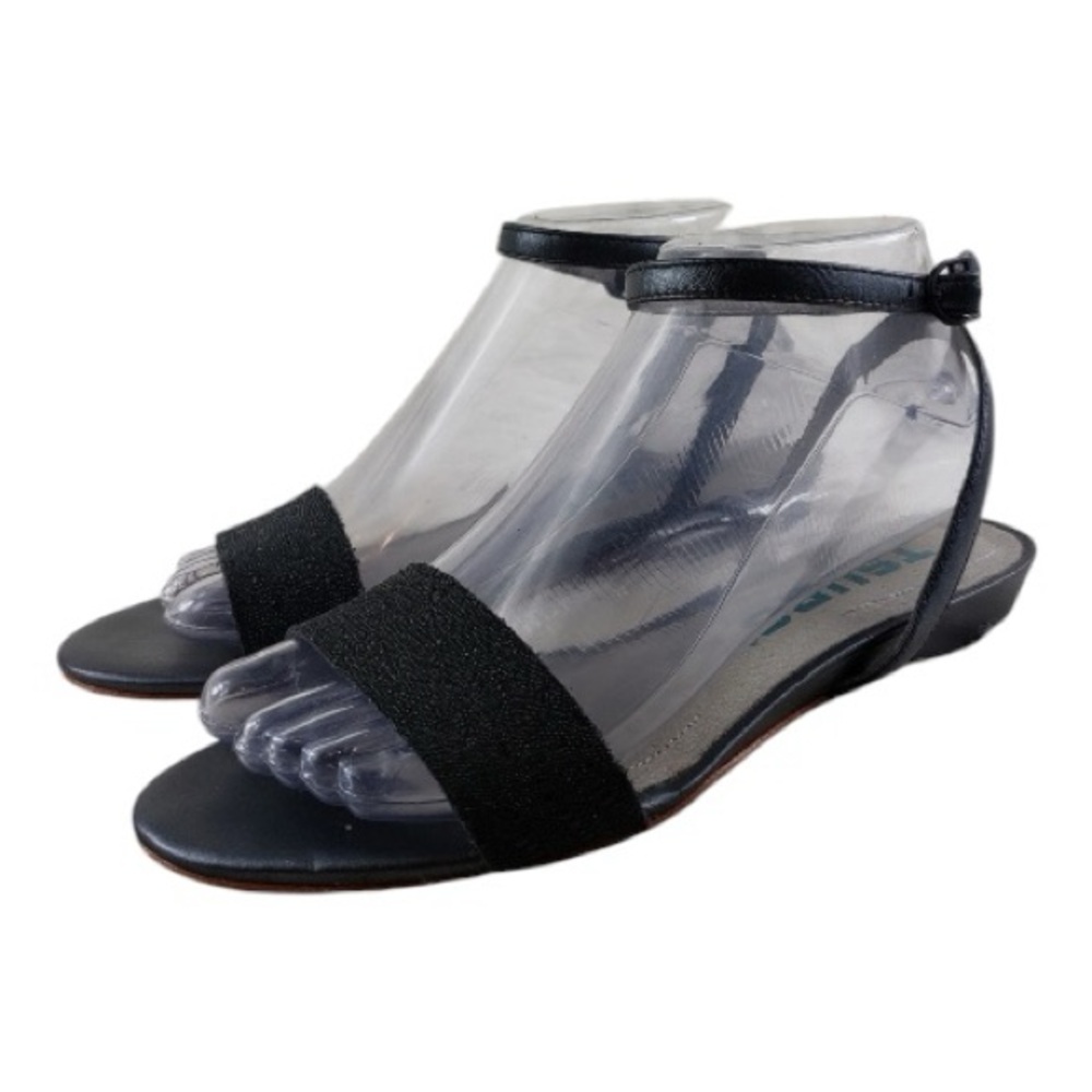 Tsubo | Black Leather Wedge Flat Sandals | Size 9
